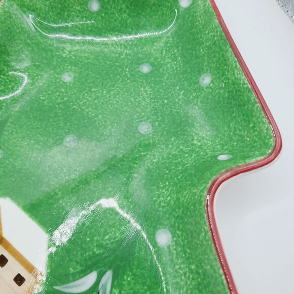 The Cellar Log Cabin Christmas 13" Tree Shaped Holiday Serving Dish 2001 Macys - Picture 3 of 10